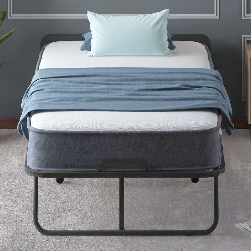 Ebern Designs Folding Bed With Mattress For Adults 75 l X 46 w Rollaway Bed With 5 Memory Foam Mattress Portable Foldable Bed With Dustproof Bag Baffle fold Up Guest Bed Wayfair